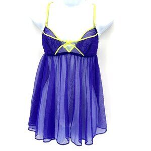 Victoria's Secret Lace Babydoll Lingerie Size S Purple‎ Sheer Mesh Strappy